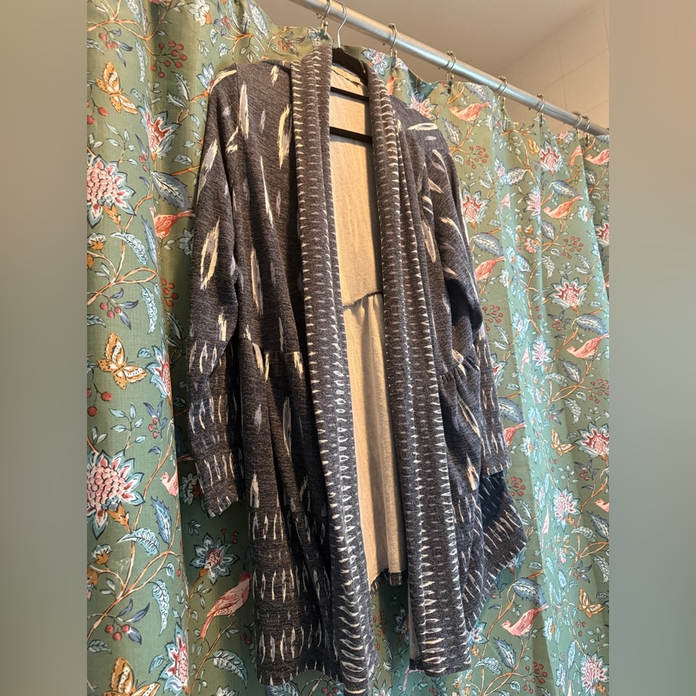 Dalia Charcoal Blue Patterned Women's Cardigan 1x
